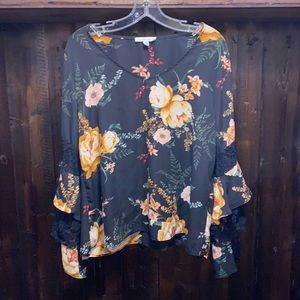 Black Long Sleeve Blouse-XL, beautiful floral print